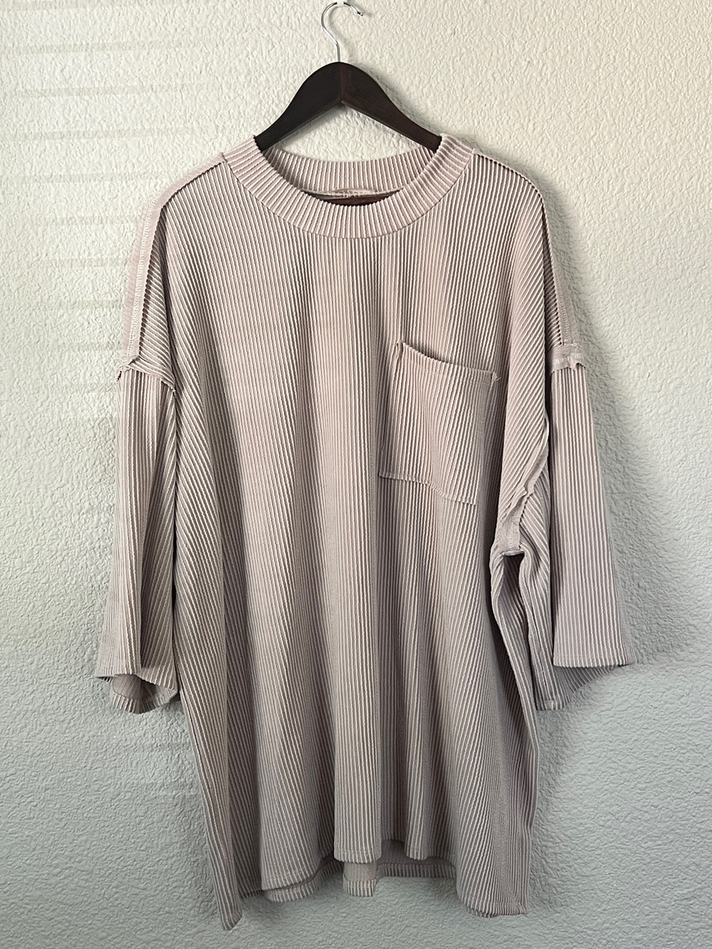 Stylive Taupe Oversized Ribbed Pocket Tunic Top Size L